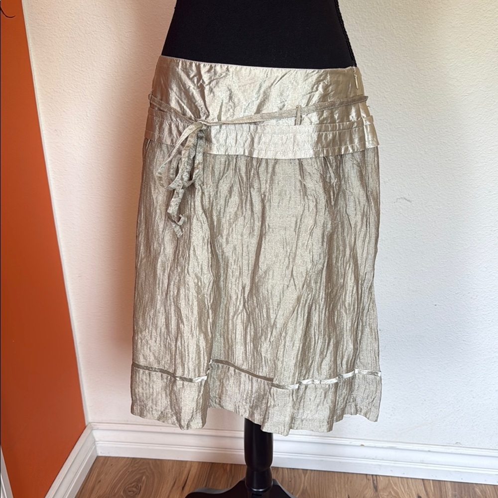 Promod Silver Knee-Length A-Line Skirt with Wrap Design